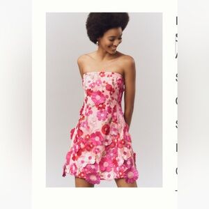 Anthropologie Pink & Fuchsia Strapless Floral A-Line Dress